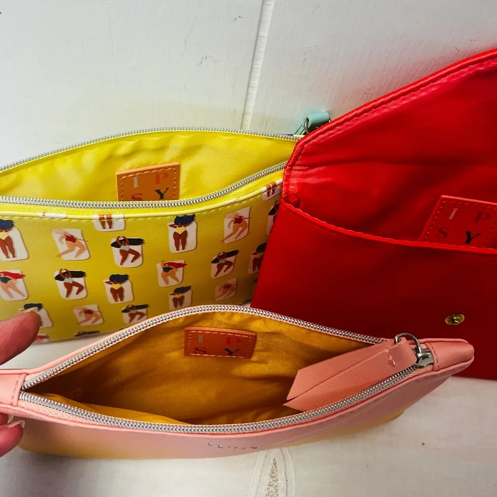 Ipsy Glamor Makeup Bags ONLY Lot of 3 Cosmetic Travel Size Pouch Packable NWOT